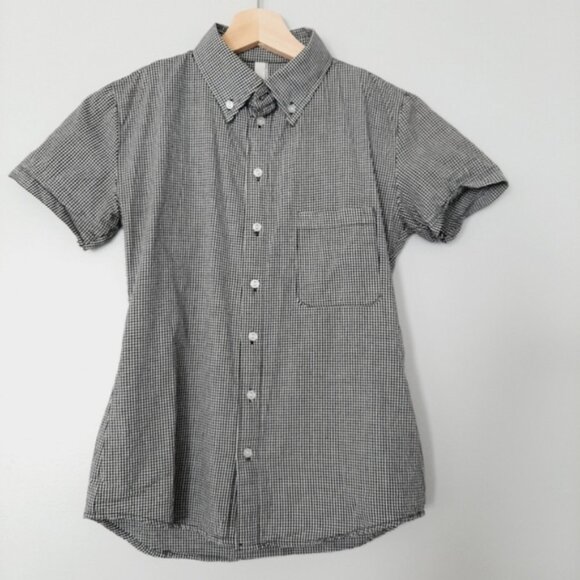 AMERICAN APPAREL Black & White Short Sleeve Gingham Button Down Shirt Top Sz XXS - Picture 2 of 11